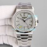 Clone Patek Philippe Nautilus Full Diamond Dial & Bezel Swiss Watch 40MM